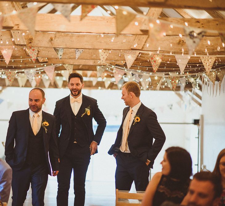 Groom in Navy Reiss Suit | Fusion Rustic Indian Country Wedding at The Green Cornwall | Matt Penberthy Photography