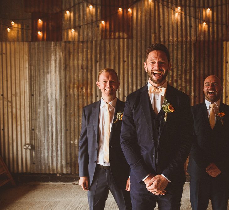 Groomsmen in Navy Reiss Suits | Fusion Rustic Indian Country Wedding at The Green Cornwall | Matt Penberthy Photography