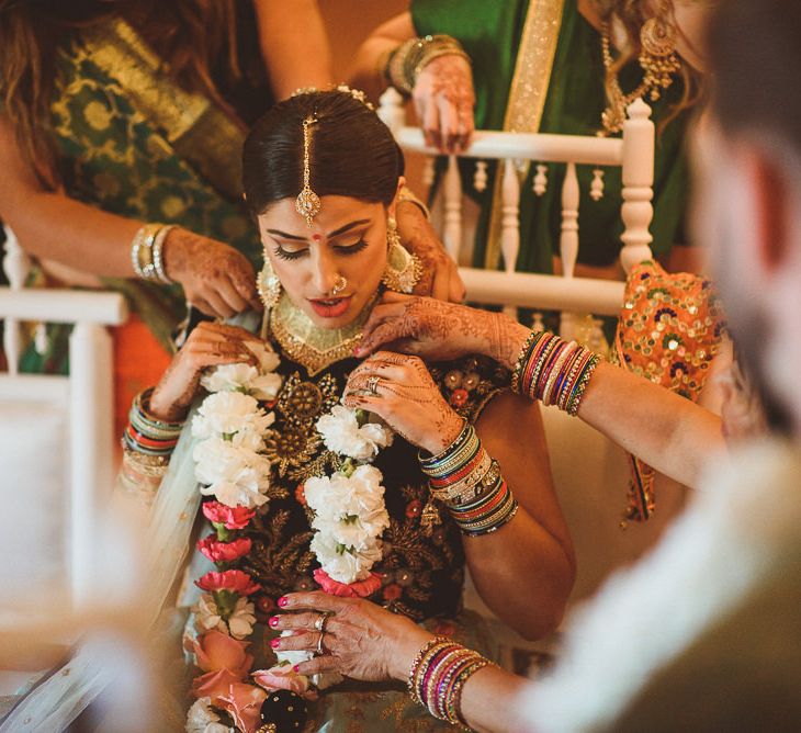 Bride in Traditional Indian Dress | Fusion Rustic Indian Country Wedding at The Green Cornwall | Matt Penberthy Photography