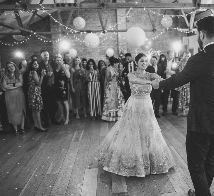 Bride &amp; Groom First Dance | Fusion Rustic Indian Country Wedding at The Green Cornwall | Matt Penberthy Photography