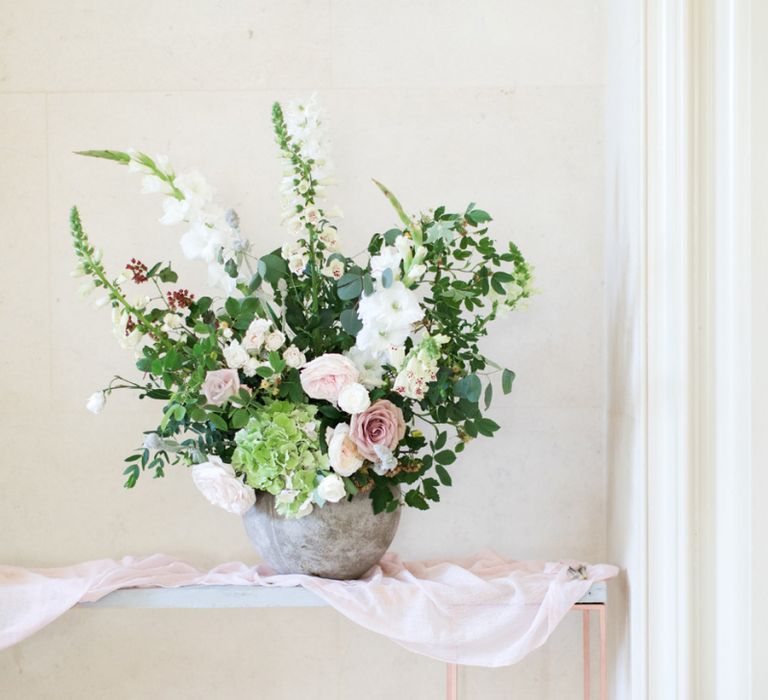 Green, White and Pink Wedding Flower Arrangement