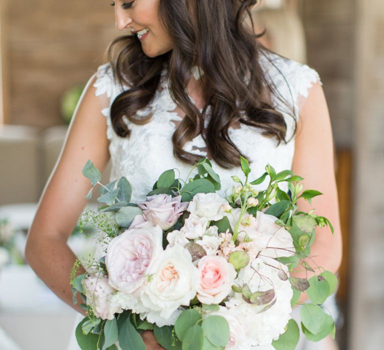 Beautiful Bride with Blush Pink and White Wedding Bouquet