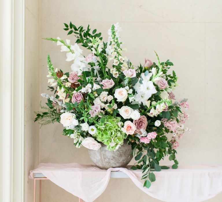 Pink, White and Green Wedding Flower Arrangement