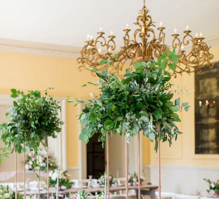 Tall Copper Pipe Centrepieces with Foliage