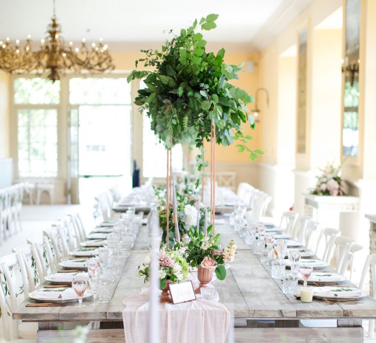 Pink Linen Table Runner with Copper Details