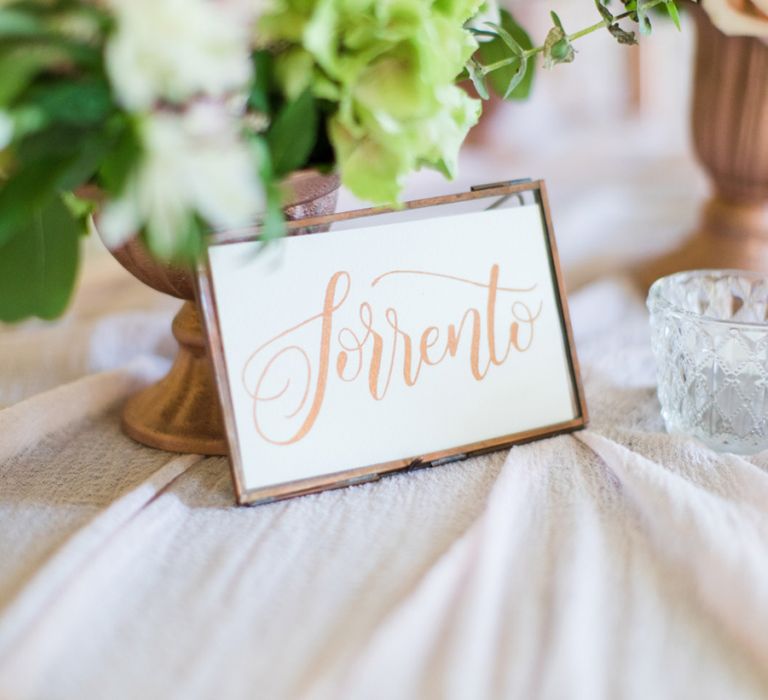 Copper Foil Table Name Wedding Stationery