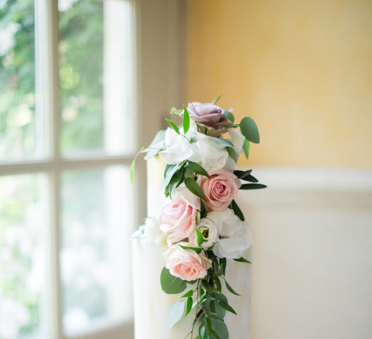 Elegant Two Tier Wedding Cake with Cascading Flowers Decor