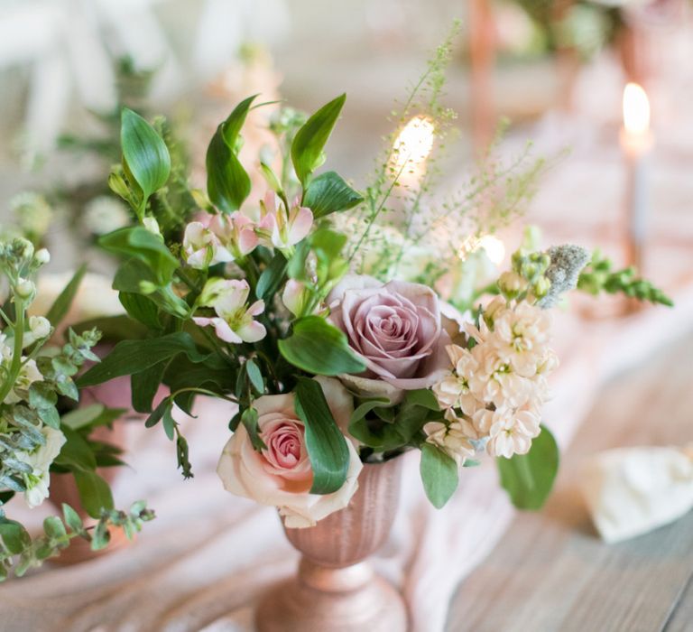 Romantic Blush Pink Flowers in Vessel