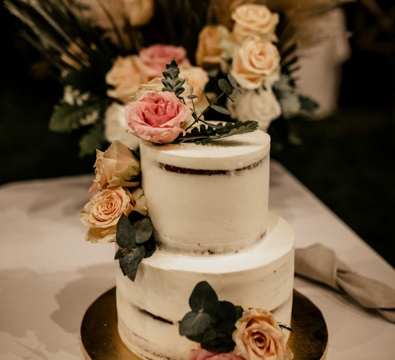 Two Tier Semi Naked Wedding Cake with Fresh Flowers