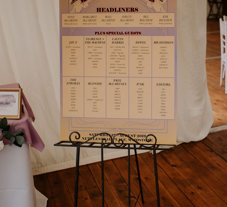 Wedfest Table Plan with Headliner Table Names