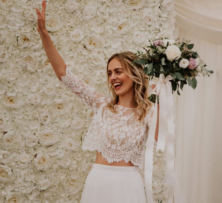 Bride in Lace Top and Plain Skirt Wendy Makin Bridal Separates