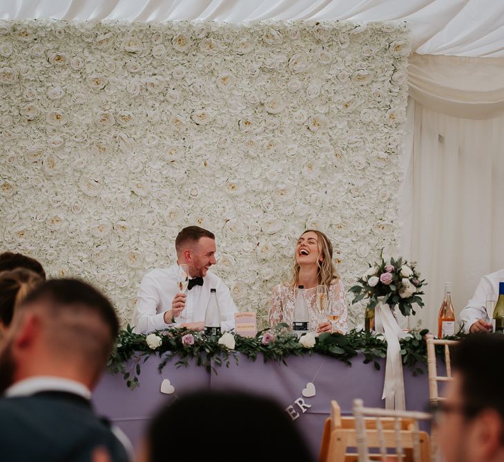 White Flower Wall Top Table Backdrop