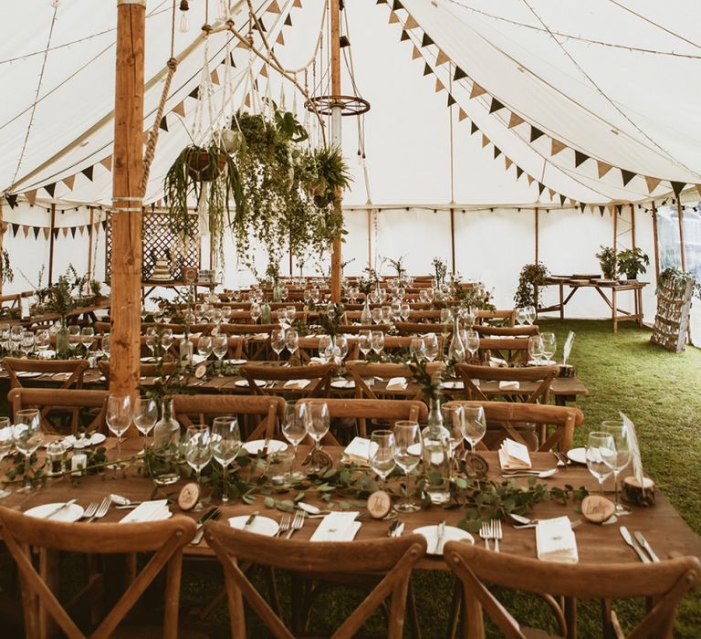 Natural Tipi Décor with Pot Plants and Foliage Table Runners