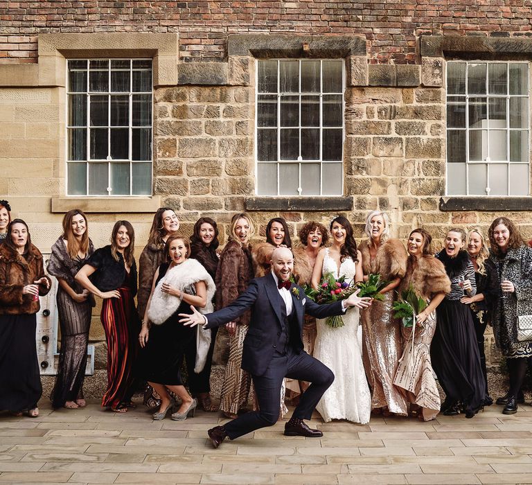 Groom in Tom Ford Suit Photo Bombing The Brides Picture with Her Best Girls