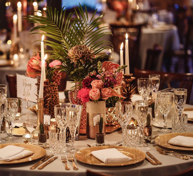 Foliage and Flower Stems in Vases as Table Centrepieces