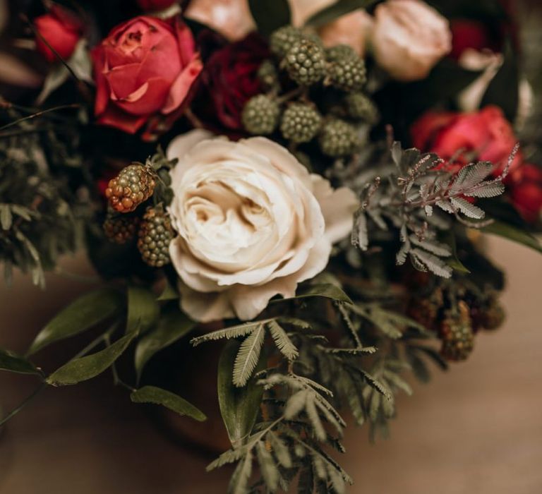 Jewel coloured wedding flowers