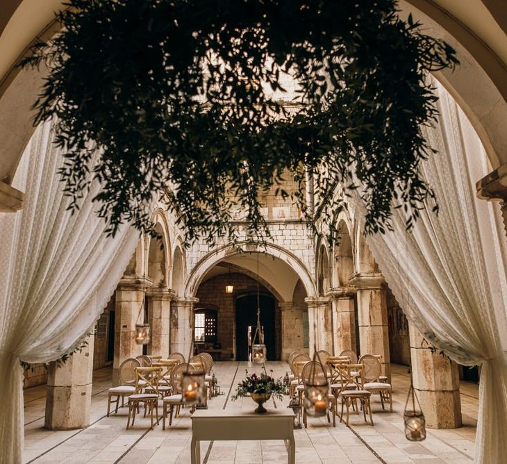 Foliage chandelier at destination wedding in Croatia