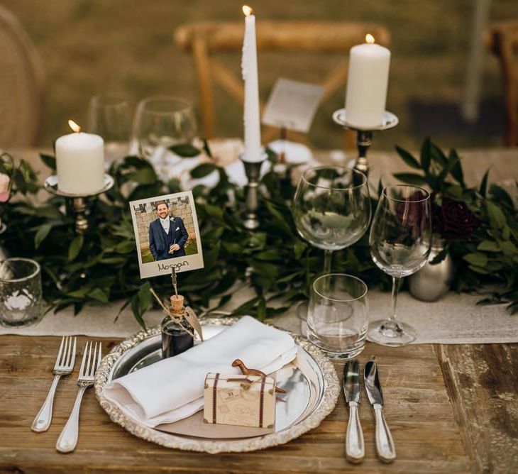 Wedding foliage table runner with candles