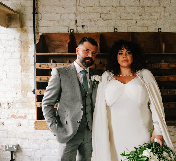 Stylish bride and groom portrait at The West Mill wedding venue in Derby