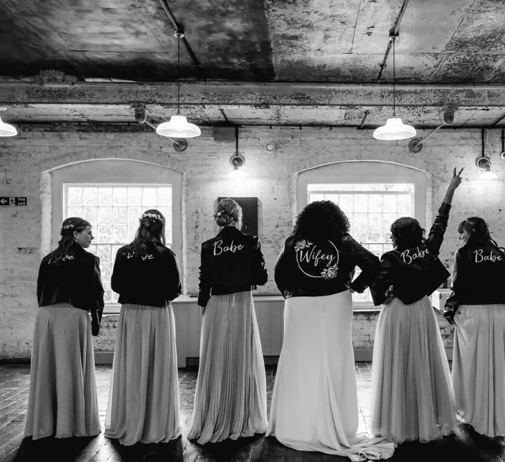 Bridal party in leather jacket cover-ups