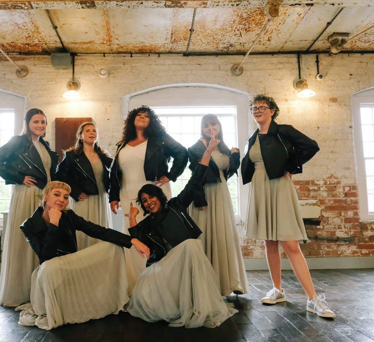 Bridal party in leather jacket cover-ups