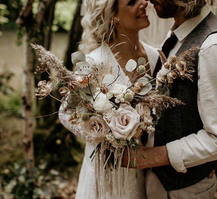 Pale Rose and Dried Flower Bridal Bouquet