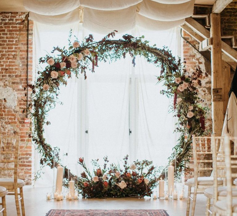 Floral moon gate for wedding ceremony