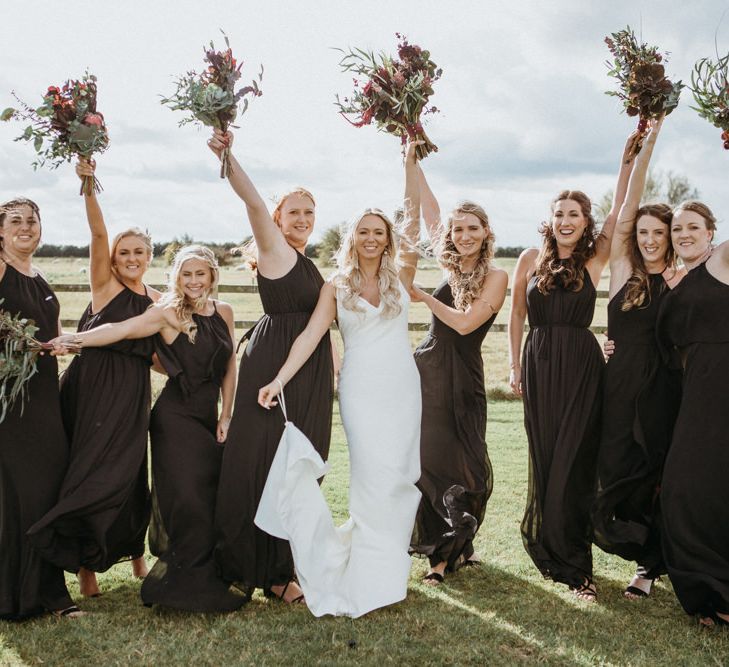 Black bridesmaid dresses at Norfolk wedding