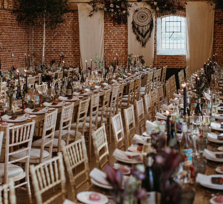 Rustic barn wedding breakfast with supermarket wedding cake