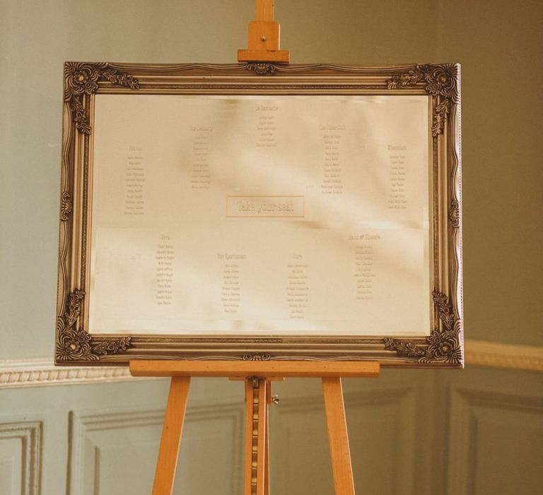 Antique style frame table plan at London reception