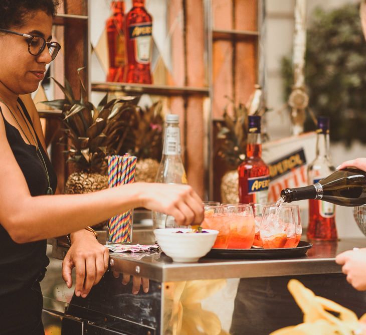 Aperol Spritz pop up bar at outdoor drinks reception in London