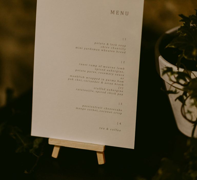 Menu Card on Easel