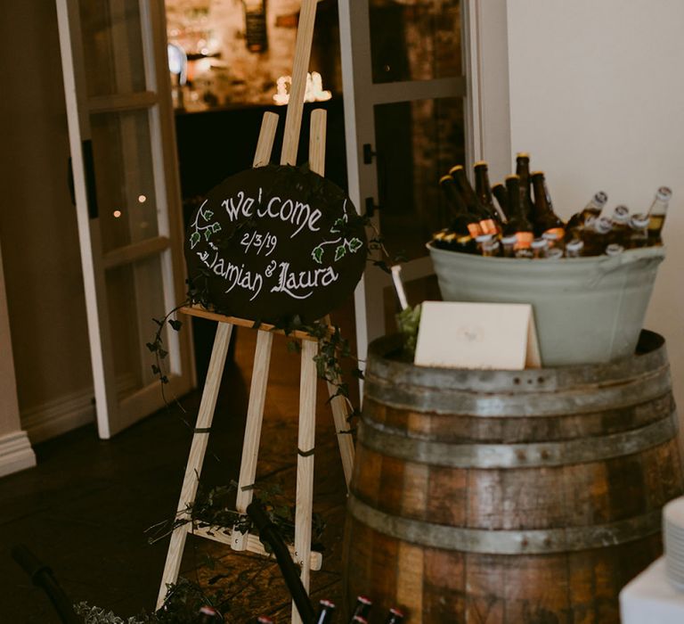 Chalkboard Wedding Sign and Barrel Wedding Decor