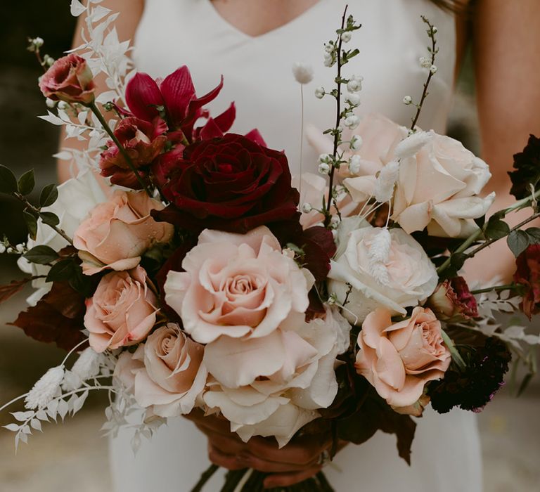 Deep Red and Blush Pink Winter Wedding Bouquet