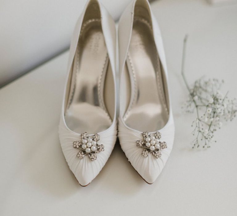 Monsoon Satin Wedding Shoes with Jewel Brooch