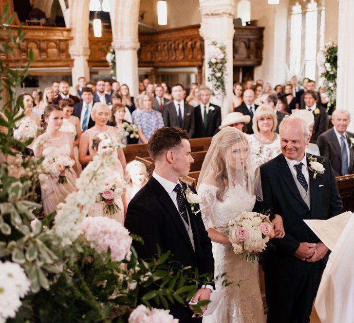 Church Wedding Ceremony Bridal Entrance with Bride in Mori Lee Wedding Dress and Veil