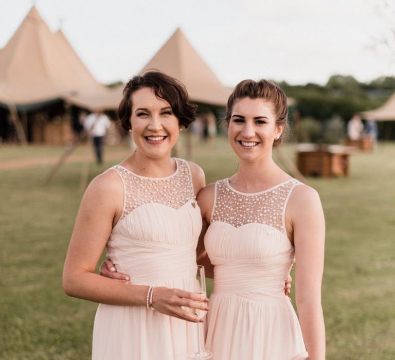 Bridesmaids in Baby Pink Little Mistress Dresses