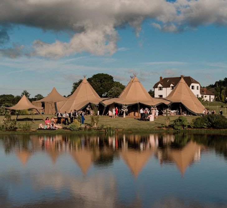 At Home Tipi Wedding Reception by a Lake