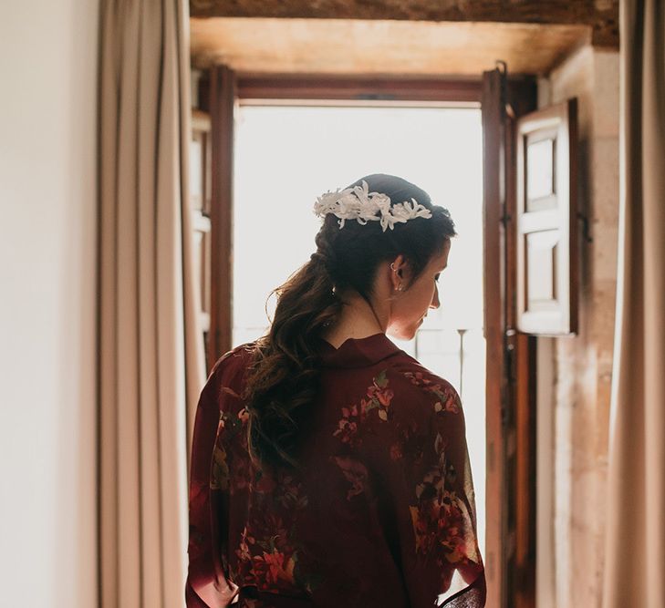 Flower hairpiece for bride at military wedding