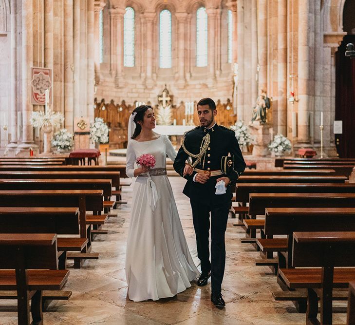 Bride and groom at military wedding