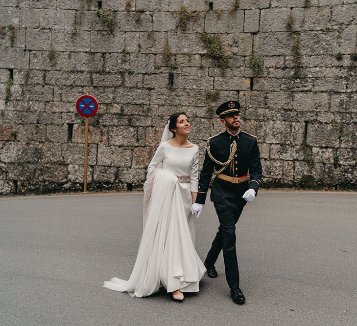 Bride and groom at Military wedding in Spain