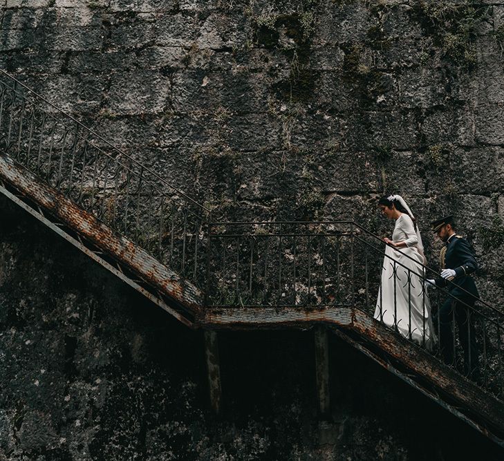 Bride and groom at Military wedding in Spain