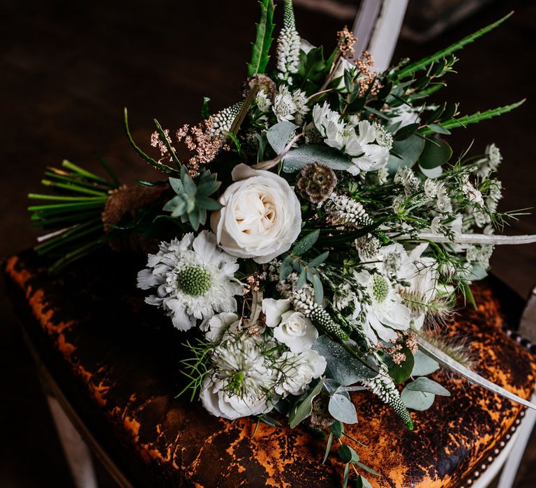 White &amp; Green Wedding Bouquet | Quirky Pub Wedding at The Bell in Ticehurst East Sussex | Epic Love Story Photography