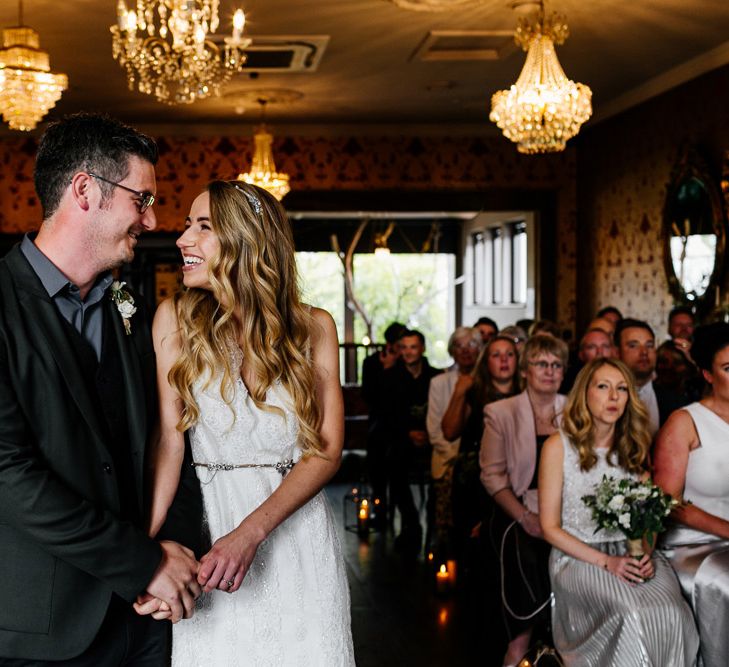 Wedding Ceremony | Bride in Charlie Brear Delancey Gown &amp; Belt | Groom in Hugo Boss Suit | Quirky Pub Wedding at The Bell in Ticehurst East Sussex | Epic Love Story Photography