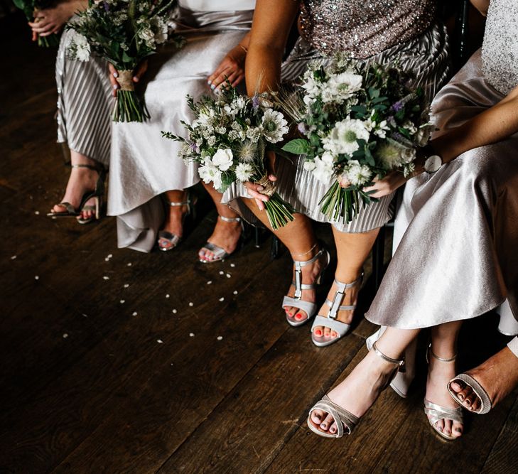 Wedding Ceremony | Bridesmaids in Metallic Skirts &amp; Sequin Top Separates | Quirky Pub Wedding at The Bell in Ticehurst East Sussex | Epic Love Story Photography