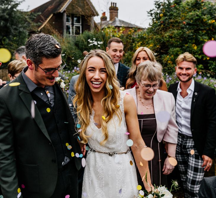 Bride in Charlie Brear Delancey Gown &amp; Belt | Groom in Hugo Boss Suit | Quirky Pub Wedding at The Bell in Ticehurst East Sussex | Epic Love Story Photography