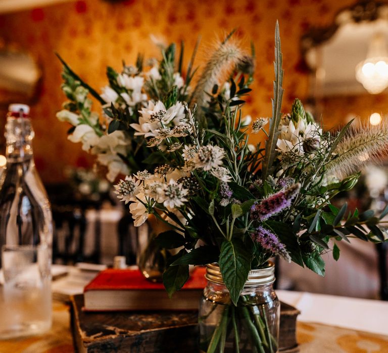 Wild Flowers in Jars Wedding Flowers | Quirky Pub Wedding at The Bell in Ticehurst East Sussex | Epic Love Story Photography