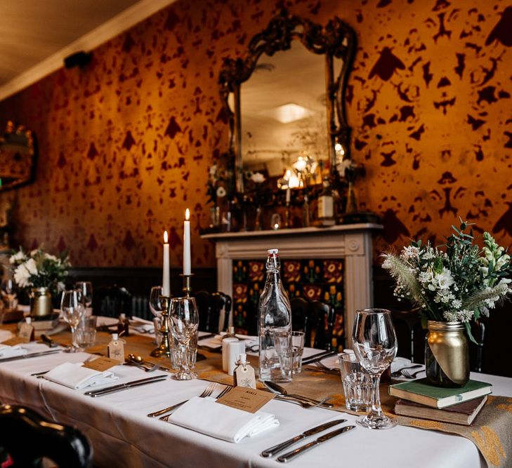 Wild Flowers in Jars Wedding Flowers Table Decor | Quirky Pub Wedding at The Bell in Ticehurst East Sussex | Epic Love Story Photography