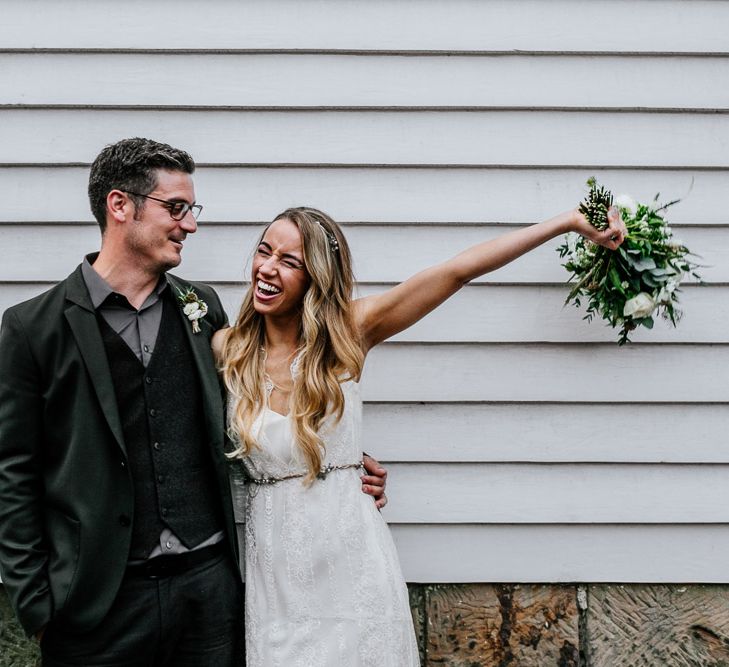 Bride in Charlie Brear Delancey Gown &amp; Belt | Groom in Hugo Boss Suit | Quirky Pub Wedding at The Bell in Ticehurst East Sussex | Epic Love Story Photography