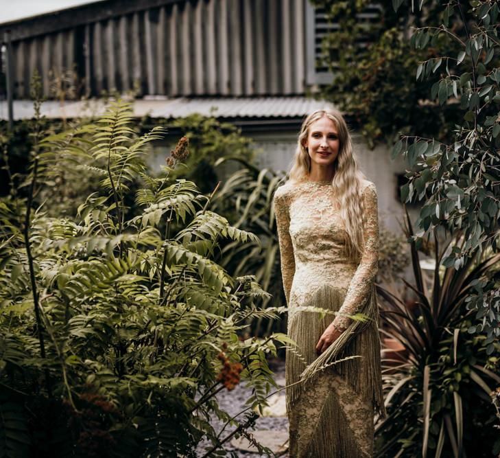 Bride in Gold Wedding Dress